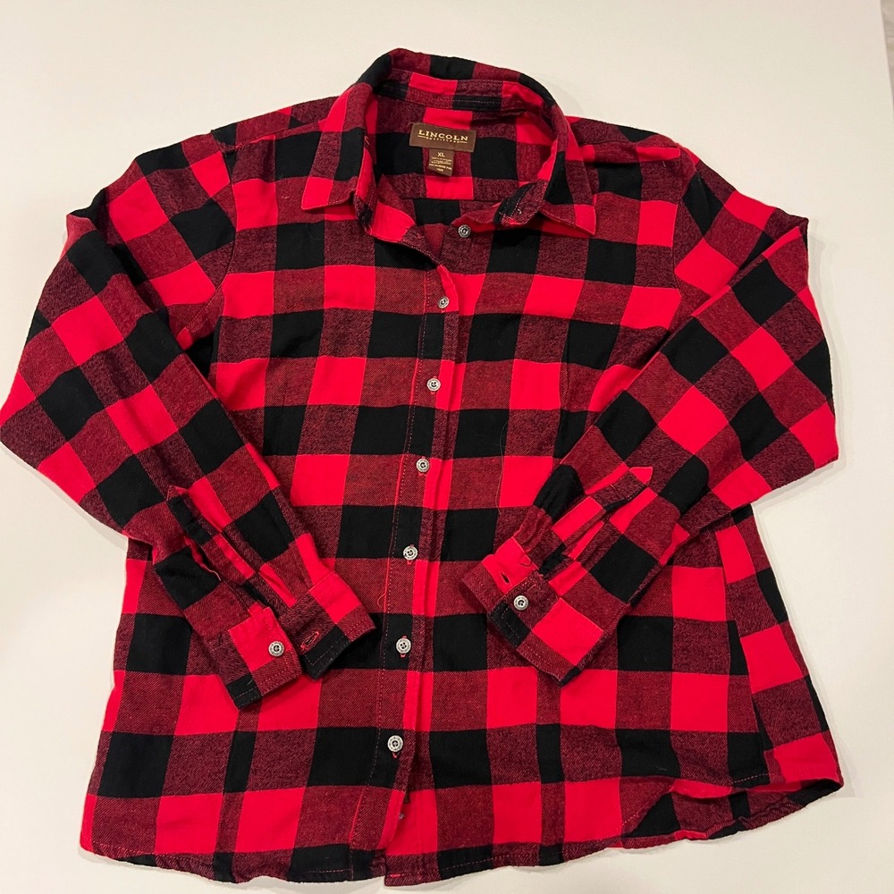 Lincoln Outfitters Womens XL Red Black Buffalo Plaid Flannel Shirt Lumberjack